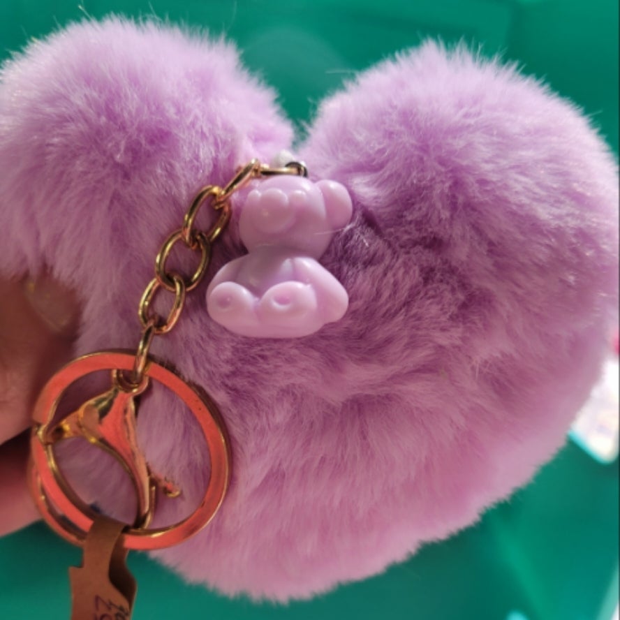 Fuzzy heart keychain on sale